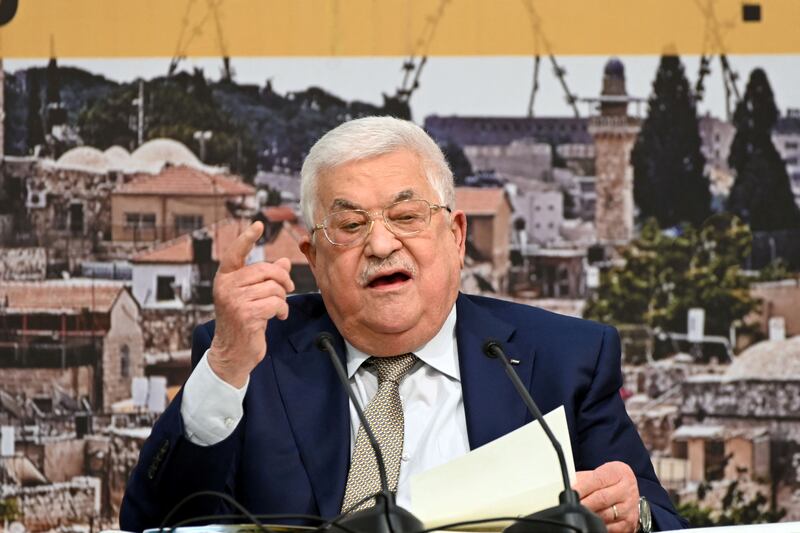 Palestinian President Mahmoud Abbas at the Palestinian Central Council meeting in Ramallah, in the Israeli-occupied West Bank, on February 6. Reuters