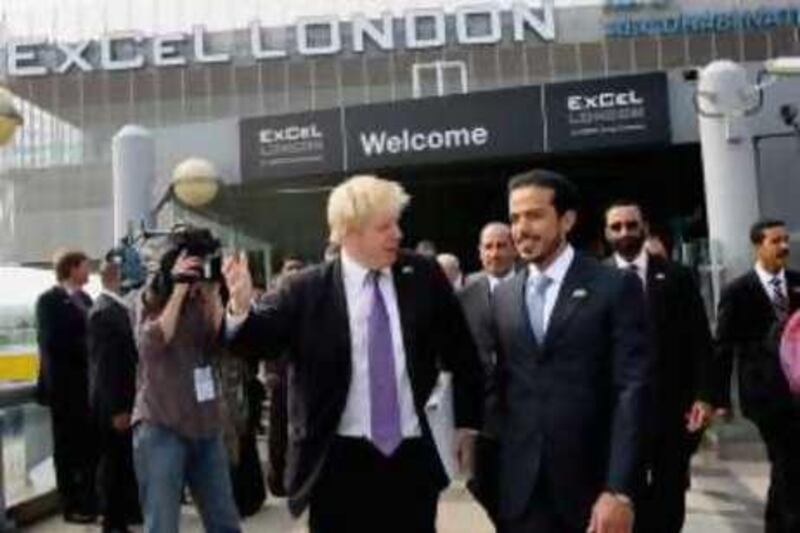 LONDON.  24th June 2010. HE Sheikh Sultan Bin Tahnoon Al Nahyan, Charman of ADNEC and Boris Johnson, Mayor of London at the opening of the ExCel Phase 2 exhibition centre in London yesterday(thurs). Stephen Lock  /  For the National. FOR BUSINESS