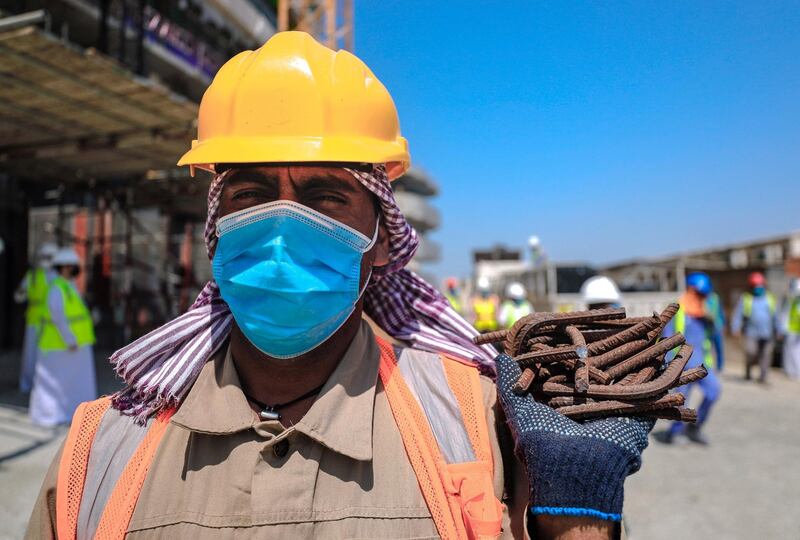 Abu Dhabi, United Arab Emirates, September 27, 2020.  Abu Dhabi City Municipality inspectors check safety standards of a construction site at the Al Raha Gardens, Abu Dhabi.
Victor Besa/The National
Section:  NA
Reporter:  Haneen Dajani