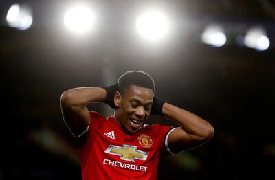 Soccer Football - Premier League - Everton vs Manchester United - Goodison Park, Liverpool, Britain - January 1, 2018   Manchester United's Anthony Martial reacts after missing a chance to score    Action Images via Reuters/Lee Smith    EDITORIAL USE ONLY. No use with unauthorized audio, video, data, fixture lists, club/league logos or "live" services. Online in-match use limited to 75 images, no video emulation. No use in betting, games or single club/league/player publications.  Please contact your account representative for further details.     TPX IMAGES OF THE DAY