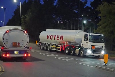 A fuel tanker leaves a depot in Grays, Essex, amid driver shortages across the country. Photo: PA