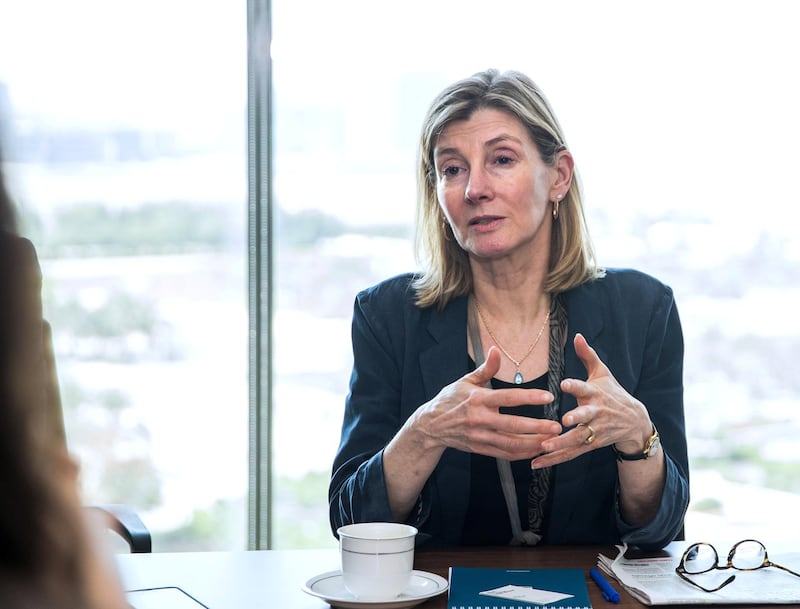 Abu Dhabi, U.A.E., February 15, 2018.
 United States Institute of Peace President, Nancy Lindborg visits The National.
Victor Besa / The National
National
Reporter:  Mina Aldroubi