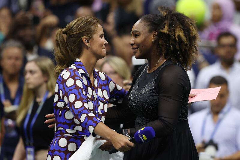 Serena Williams hugs Ajla Tomlijanovic after the match. AFP