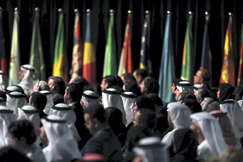 Dubai, United Arab Emirates - February 10, 2019: H.E. Mohammad Al Gergawi Minister of Cabinet Affairs and the Future, Chairman of the World Government Summit speaks at the opening of the summit during day 1 at the World Government Summit. Sunday the 10th of February 2019 at Madinat, Dubai. Chris Whiteoak / The National