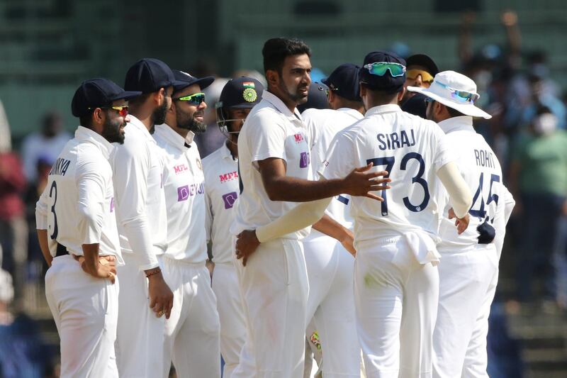 Ravichandran Ashwin of India celebrates the wicket of Dan Lawrence of England  during day four of the second PayTM test match between India and England held at the Chidambaram Stadium in Chennai, Tamil Nadu, India on the 16th February 2021

Photo by Pankaj Nangia/ Sportzpics for BCCI