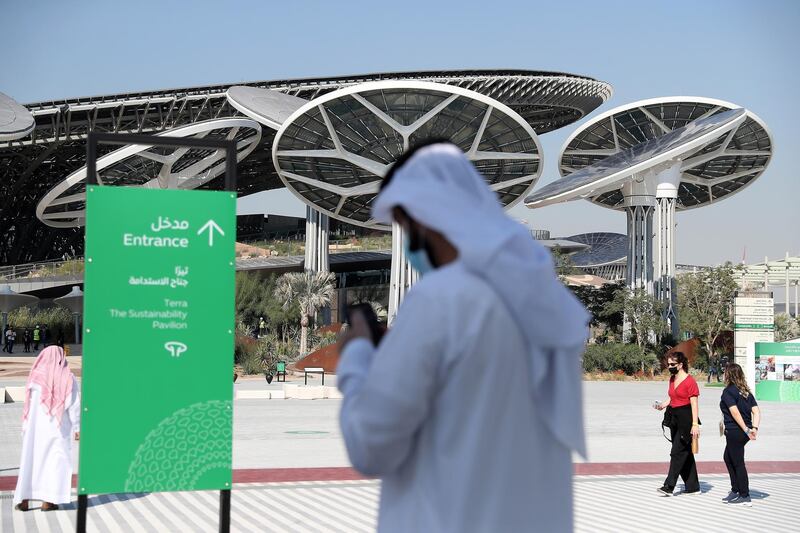 DUBAI, UNITED ARAB EMIRATES , January 16 – 2021 :- Outside view of the Dubai Expo 2020 Sustainability Pavilion during the media tour in Dubai. (Pawan Singh / The National) For News/Online/Instagram/Big Picture. Story by Sarwat