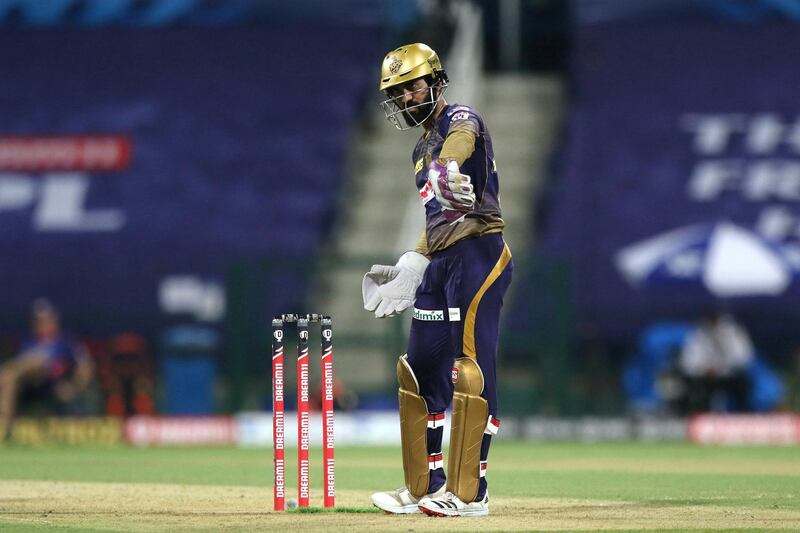Dinesh Karthik captain of Kolkata Knight Riders during match 5 of season 13 of Indian Premier League (IPL) between the Kolkata Knight Riders and the Mumbai Indians held at the Sheikh Zayed Stadium, Abu Dhabi  in the United Arab Emirates on the 23rd September 2020.  Photo by: Pankaj Nangia  / Sportzpics for BCCI