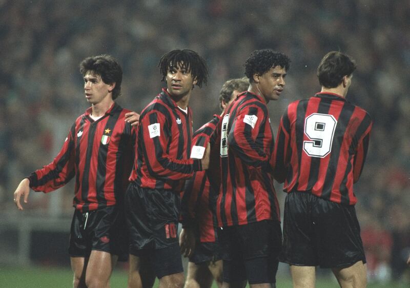 AC Milan were known for a core of Dutch players in 1980s and 90s, with, second left to right, Ruud Gullit, Frank Rijkaard and Marco van Basten central to their success