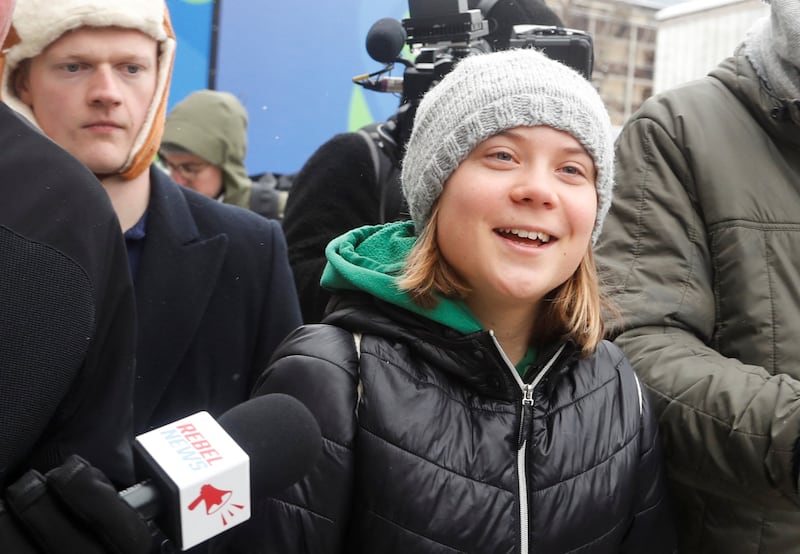 Climate activist Greta Thunberg addresses journalists in Davos. Reuters