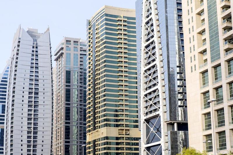 Apartment buildings on Sheikh Zayed Road in the JLT neighbourhood of Dubai. Antonie Robertson / The National