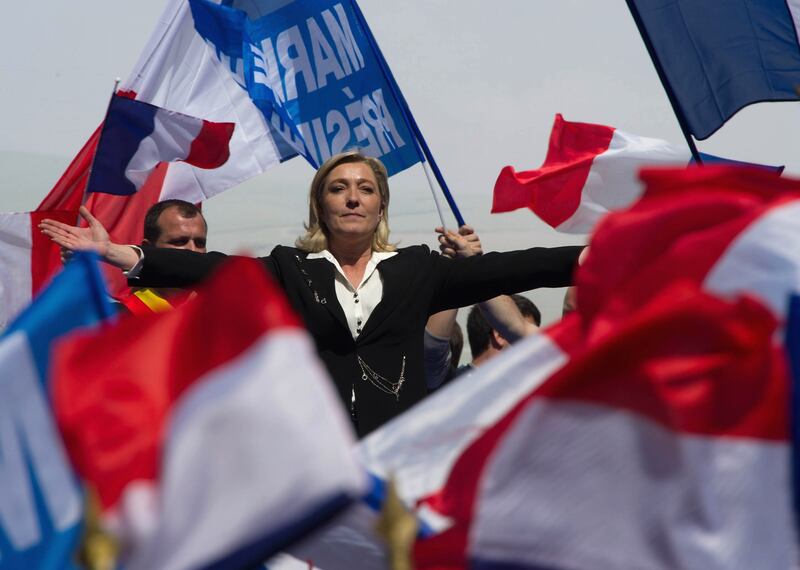 Marine Le Pen after giving a speech during the far-right party's May Day demonstration in Paris in 2012.