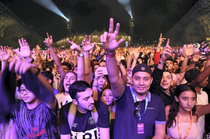 
ABU DHABI, UNITED ARAB EMIRATES , Nov 29 – 2019 :- Crowd enjoying the Future and Gucci Mane F1 concert held at Du Arena in Yas Circuit in Abu Dhabi. ( Pawan Singh / The National )  For News/Instagram/Online.
