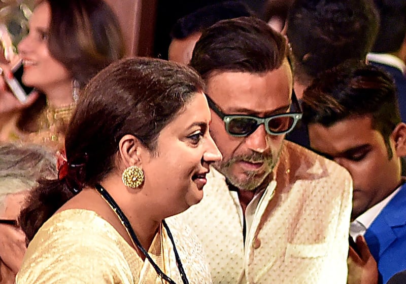 Indian television actress and politician Smriti Irani and actor Jackie Shroff attends. AFP