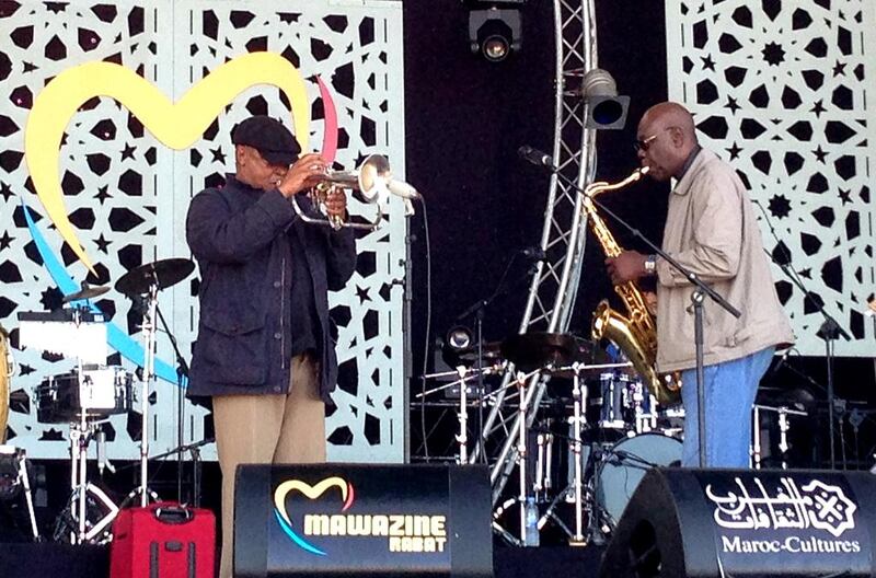 Hugh Masekela and Manu Dibango. Two African jazz greats took the beachside stage together for a wonderful collaborative effort celebrating their respective careers. Photo by Saeed Saeed