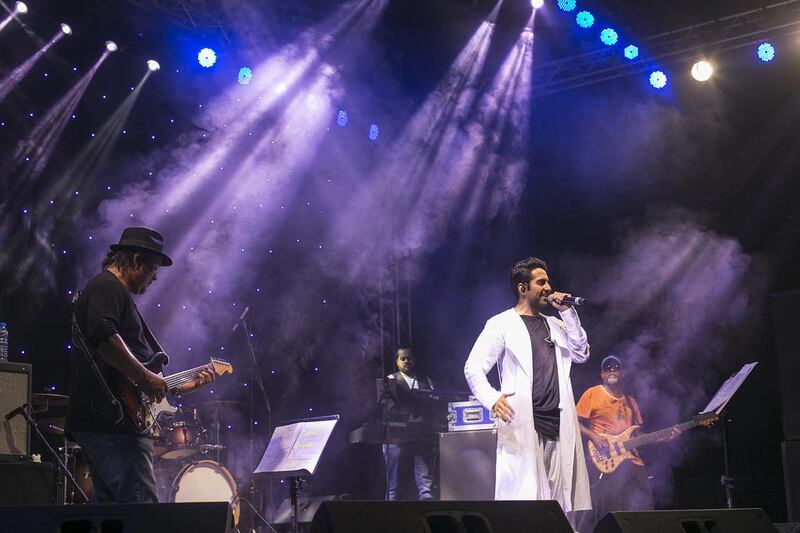 Ayushman Khurana performs at the Dubai Rocks concert at Al Nasr Leisureland. Mona Al Marzooqi / The National 