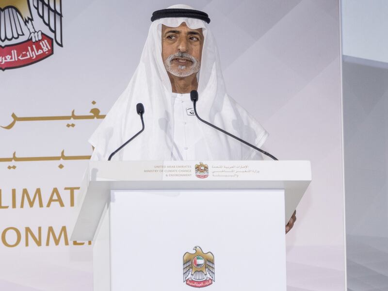 Sheikh Nahyan bin Mubarak, Minister of Tolerance and Co-existence, speaking at the conservation event in Dubai. WAM