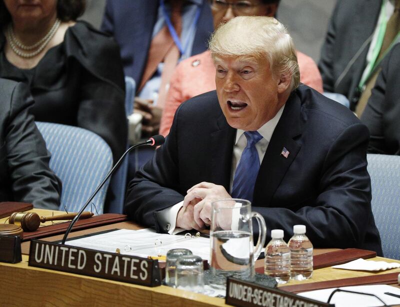 epa07048406 US President Donald Trump chairs the United Nations Security Council meeting on the sidelines of the General Debate of the General Assembly of the United Nations at United Nations Headquarters in New York, New York, USA, 26 September 2018. The General Debate of the 73rd session began on 25 September 2018.  EPA/JUSTIN LANE