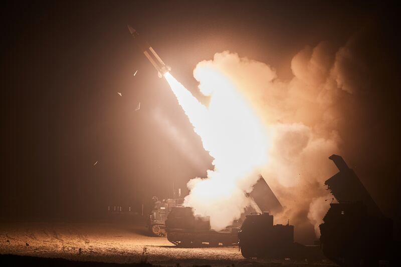 An ATACMS, a surface-to-surface missile, is fired during a joint military exercise by US and South Korean armed forces at an unidentified location in South Korea. Reuters