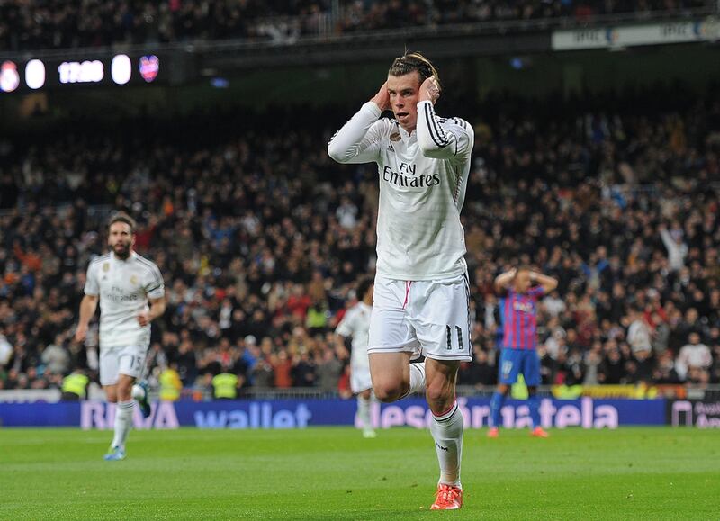 Gareth Bale celebrates after scoring Real's opening goal in their La Liga match against Levante at the Santiago Bernabeu in 2015. Getty