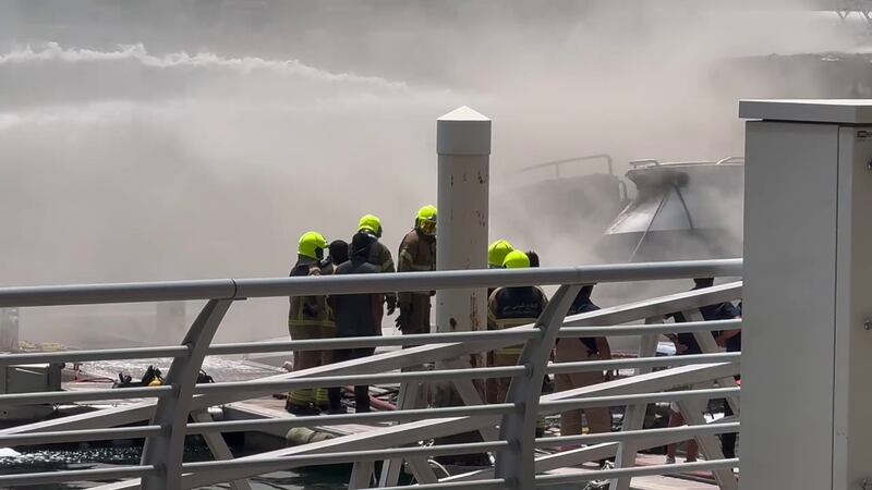Rescue teams tackled the blaze on the yacht.