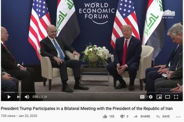 A screen grab from The White House's official YouTube channel that mistakenly said US President Donald Trump is meeting with the President of the Republic of Iran. Twitter 