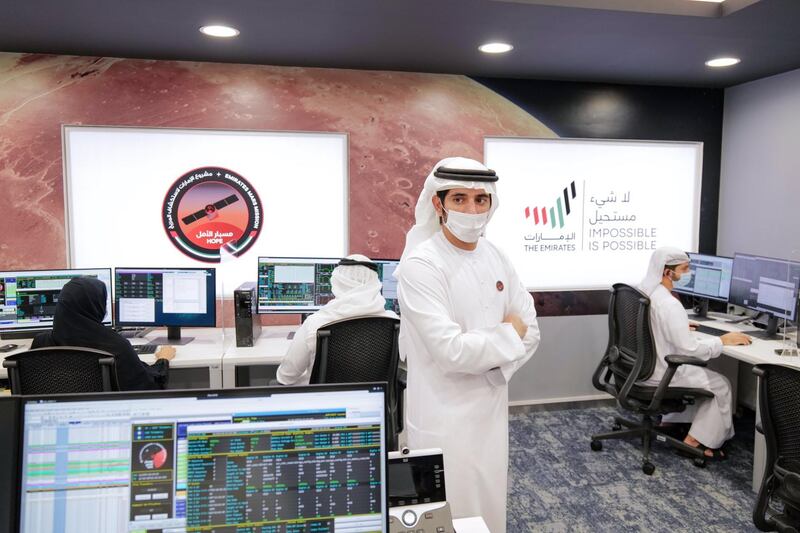 Sheikh Hamdan bin Mohammed, Crown Prince of Dubai, visits Mohammed bin Rashid Space Centre on February 8, 2021 ahead of the Hope probe reaching Mars. Courtesy: Sheikh Hamdan bin Mohammed Twitter