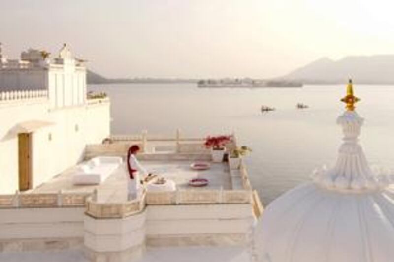 A handout photo showing the Private Sitout of Taj Lake Palace in Lake Pichola, Rajasthan, India (Courtesy: Taj Hotels, Resorts and Palaces)