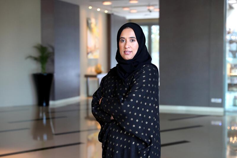 ABU DHABI ,  UNITED ARAB EMIRATES , SEPTEMBER 9 – 2019 :-  Ameena al Mazrouei , FNC candidate at the Park Rotana hotel in Abu Dhabi. ( Pawan Singh / The National ) For News. Story by Haneen