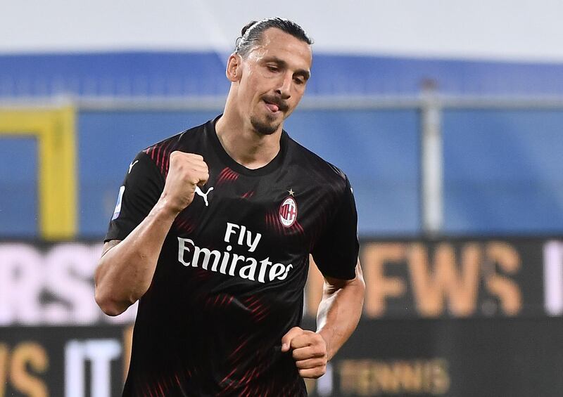 AC Milan's Zlatan Ibrahimovic celebrates scoring against Sampdoria. EPA