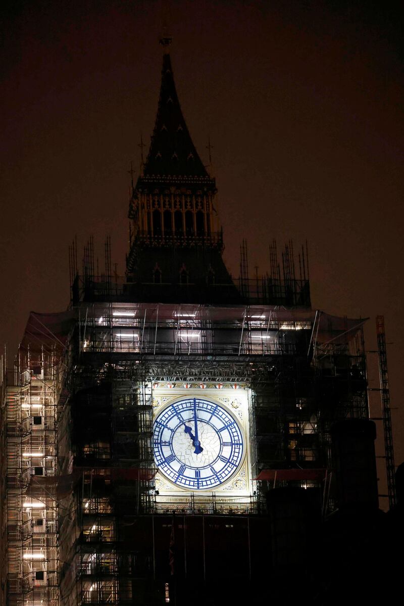 The Elizabeth Tower, commonly known by the name of the bell, Big Ben, rang at 11pm to mark Brexit. AFP