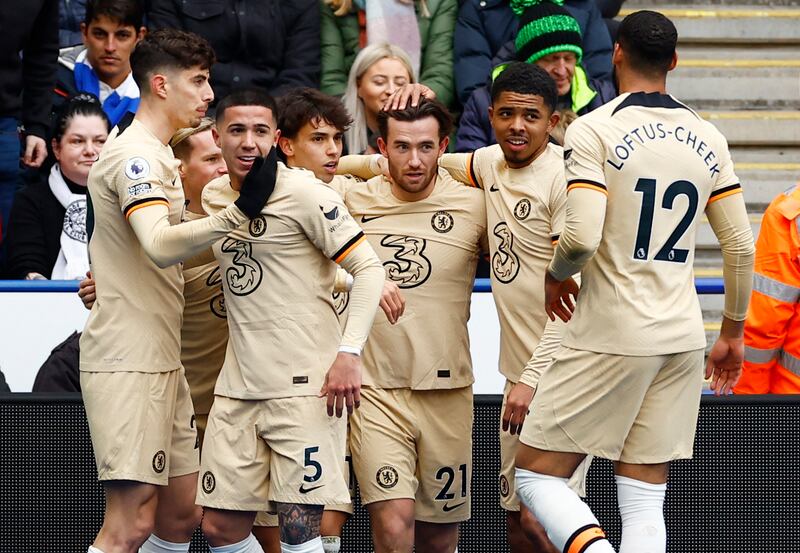 Ben Chilwell celebrates scoring their first goal. Action Images