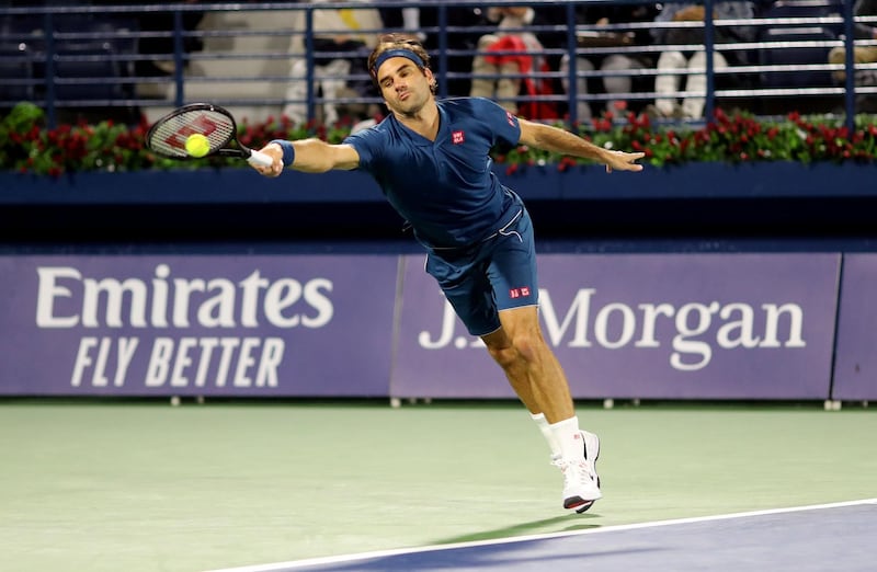 Switzerland's Roger Federer in action on Centre Court against Philipp Kohlschreiber at the Dubai Duty Free Tennis Championships. Reuters