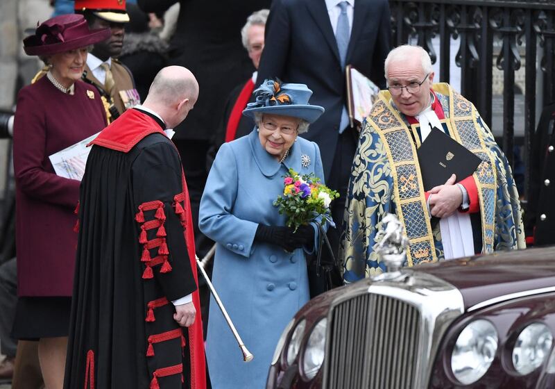 Queen Elizabeth II leaves the annual Commonwealth Service at Westminster Abbey. EPA