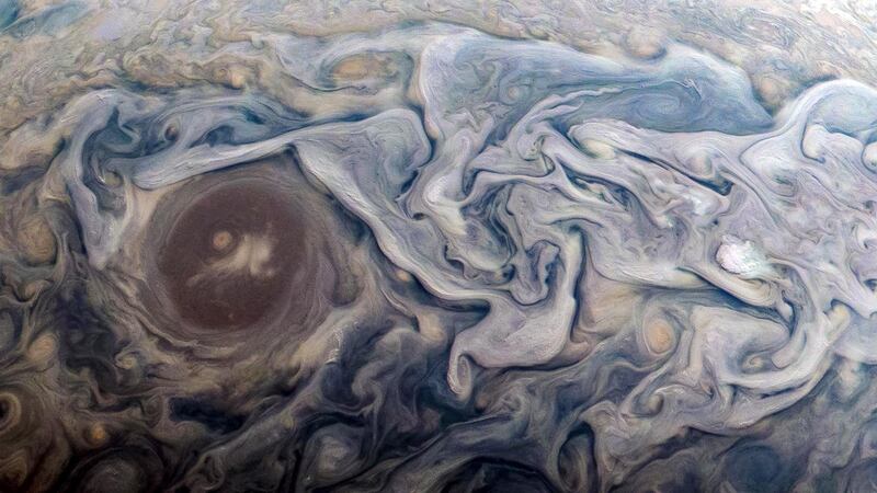 Atmospheric features in Jupiter's northern hemisphere as captured from NASA's Juno spacecraft during a flyby on 12 February 2019. Citizen scientist Kevin M. Gill created this image using data from the spacecraft's JunoCam imager. EPA/NASA