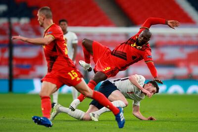 England's defender Declan Rice (R) tackles Belgium's striker Romelu Lukaku during the UEFA Nations League group A2 football match between England and Belgium at Wembley stadium in north London on October 11, 2020. 
  NOT FOR MARKETING OR ADVERTISING USE / RESTRICTED TO EDITORIAL USE 
 / AFP / POOL / Ian Walton / NOT FOR MARKETING OR ADVERTISING USE / RESTRICTED TO EDITORIAL USE 
