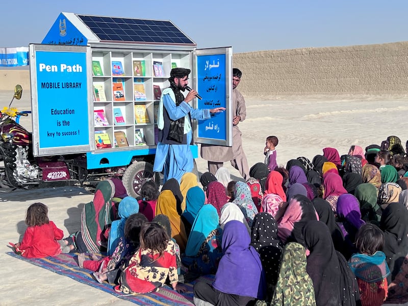 An undated handout image of Matiullah Wesa teaching girls in Afghanistan. Photo: Pen Path