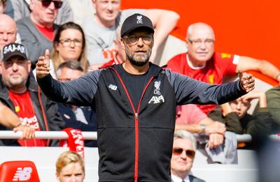 epa07841694 Liverpool's manager Jurgen Klopp reacts during the English Premier League soccer match between Liverpool and Newcastle United held at the Anfield in Liverpool, Britain, 14 September 2019.  EPA/PETER POWELL EDITORIAL USE ONLY. No use with unauthorized audio, video, data, fixture lists, club/league logos or 'live' services. Online in-match use limited to 120 images, no video emulation. No use in betting, games or single club/league/player publications