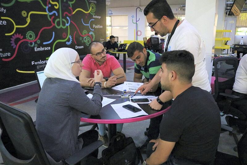  Ehab Kahwati explains how to create remotely controlled technology using his Drag IoT kits, which contain a variety of gadgets and wires. Courtesy Moataz Al Smara