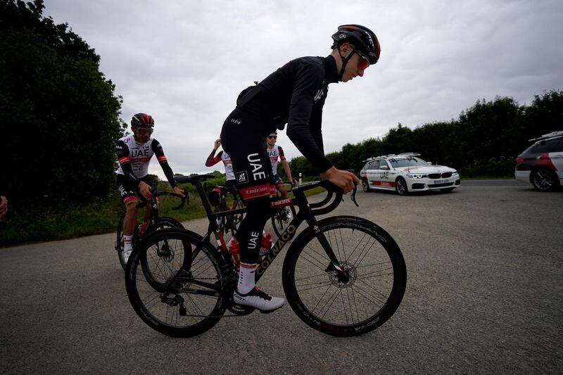 Tadej Pogacar during a training ride in Brest ahead of the start of the Tour de France. AP