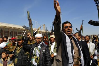 Houthis at a gathering in Sanaa. Photo: Yaha Arhab / EPA