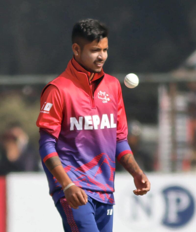 Sandeep Lamichhane during CWC L2 match between Nepal and Oman in TU Stadiu on 5th Feb 2020 in Kathmandu, Nepal (1)