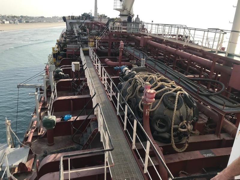 The deck of the 5,000-tonne Mt Iba that was grounded on Umm Al Quwain public beach on Friday, January 22.