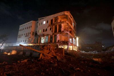 A damaged building is seen at the scene where a suicide car bomb exploded targeting a Mogadishu hotel in a business center in Maka Al Mukaram street in Mogadishu, Somalia. February 28, 2019. REUTERS/Feisal Omar