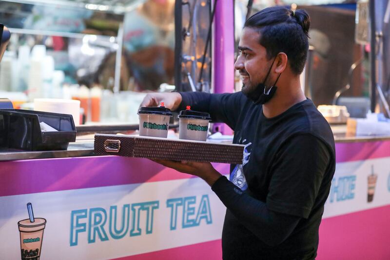 Mihbash station serving several flavours of bubble tea.