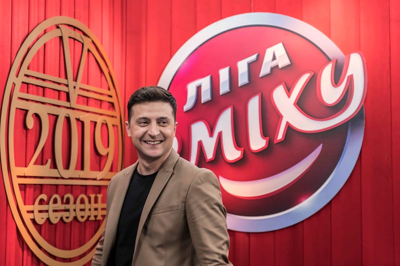 Mr Zelenskyy backstage during the filming of his comedy show Liga Smeha (League of Laughter) in March 2019 in Kyiv. Getty Images