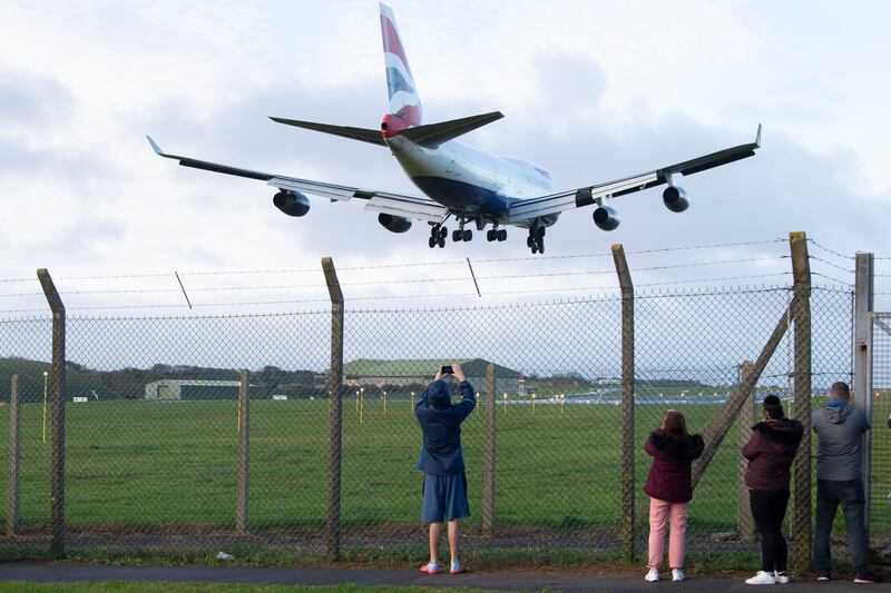 A British Airways Boeing 747-400 aircraft arrives at St Athan Airport in Wales in 2020, after setting off for its last flight