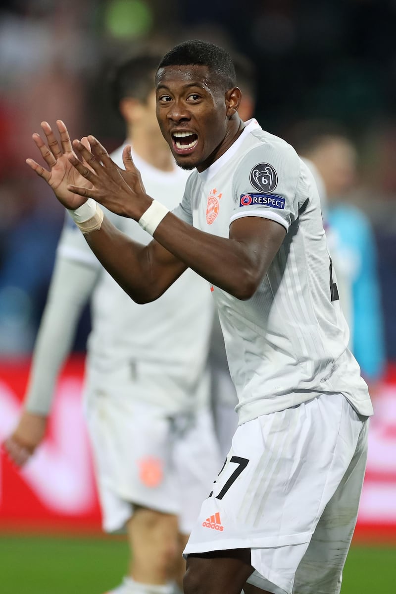 Bayern Munich's Austrian defender David Alaba reacts during the UEFA Champions League football match against Lokomotiv Moscow on October 27, 2020. AFP /