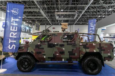 An armoured vehicle from Ras Al Khaimah-based Streit Group on display during Intersec 2022 at the Dubai World Trade Centre on Monday. Antonie Robertson / The National