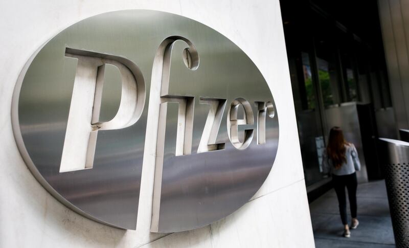 epa06882055 A view of a sign at Pfizer's headquarters in New York, New York, USA, 11 July 2018. The company announced on Tuesday plans to delay raising the prices on a number its drugs one day after US President Trump accused the company by name of raising prices on drugs "for no reason".  EPA/JUSTIN LANE