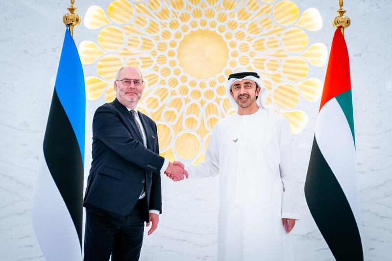 Sheikh Abdullah met the President of Estonia, Alar Karis, at Expo 2020 Dubai on Tuesday. Image: Wam